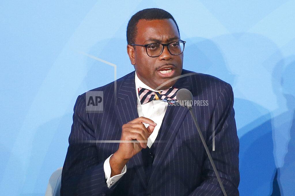 Jason Decrow FILE - In this Sept. 23, 2019 file photo, African Development Bank President Akinwumi Adesina, the winner of the 2017 World Food Prize, speaks at U.N. headquarters. A group of 24 scientists, economists, researchers and other past winners of the World Food Prize, including Adesina, sent a letter Tuesday, Feb. 23, 2021, to President Joe Biden asking him to focus on alleviating global hunger, poverty and malnutrition. The World Food Prize Foundation released the letter that describes United States involvement in battling global hunger as foundational. (AP Photo/Jason DeCrow, File)