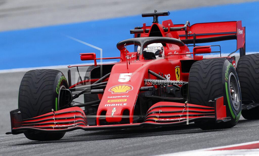 Darko Bandic Ferrari driver Sebastian Vettel of Germany steers his car during the first practice session at the Red Bull Ring racetrack in Spielberg, Austria, Friday, July 3, 2020. The Austrian Formula One Grand Prix will be held on Sunday. (AP Photo/Darko Bandic)