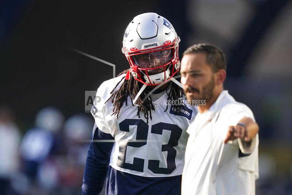 Elise Amendola New England Patriots safety Kyle Dugger (23) listens to instructions during NFL football practice Friday, Aug. 6, 2021, in Foxborough, Mass. (AP Photo/Elise Amendola)