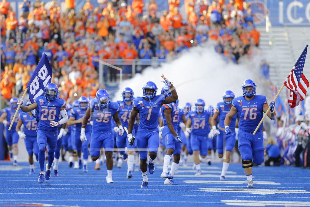Otto Kitsinger Boise State wide receiver Octavius Evans (1) carries the hammer onto the field before an NCAA college football game against Marshall in Boise, Idaho, Friday, Sept. 6, 2019. (AP Photo/Otto Kitsinger)