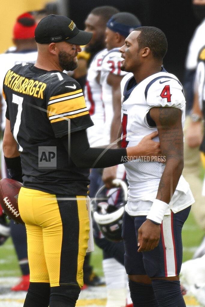 Don Wright Houston Texans quarterback Deshaun Watson (4) greets Pittsburgh Steelers quarterback Ben Roethlisberger (7) after an NFL football game, Sunday, Sept. 27, 2020, in Pittsburgh. (AP Photo/Don Wright)