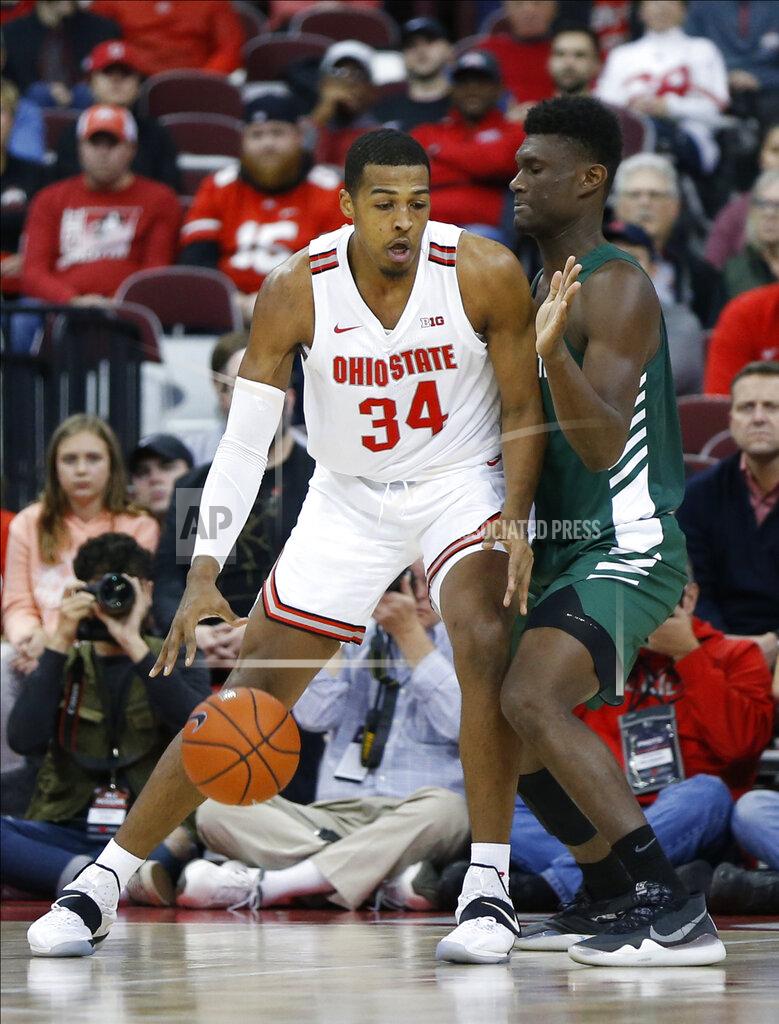 Jay Laprete Ohio State's Kaleb Wesson, left, posts up against Stetson's Mahamadou Diawara during the first half of an NCAA college basketball game Monday, Nov. 18, 2019, in Columbus, Ohio. (AP Photo/Jay LaPrete)