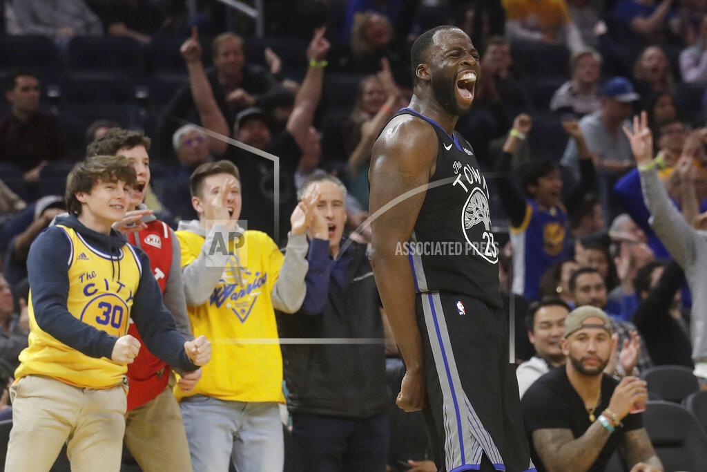 Jeff Chiu Golden State Warriors forward Draymond Green (23) celebrates after scoring against the Chicago Bulls during the second half of an NBA basketball game in San Francisco, Wednesday, Nov. 27, 2019. (AP Photo/Jeff Chiu)