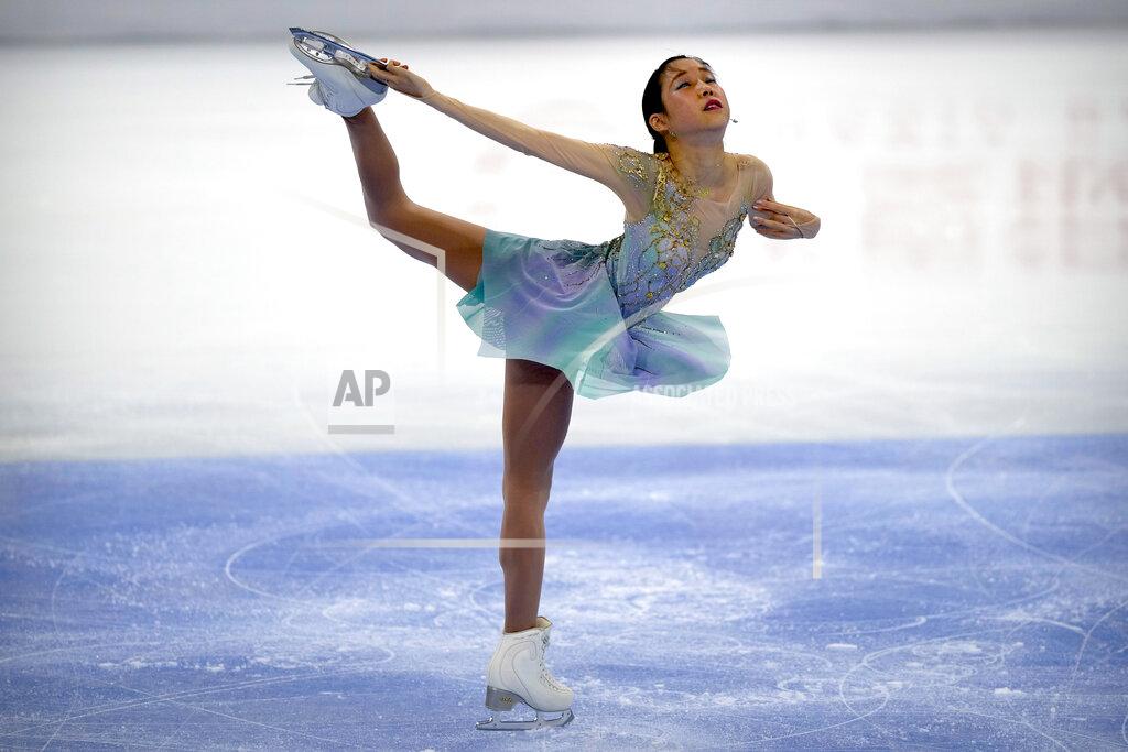 Mark Schiefelbein Mai Mihara of Japan performs in the women's free skating competition at the Asian Open Figure Skating Trophy, a test event for the 2022 Winter Olympics, at the Capital Indoor Stadium in Beijing, Friday, Oct. 15, 2021. (AP Photo/Mark Schiefelbein)