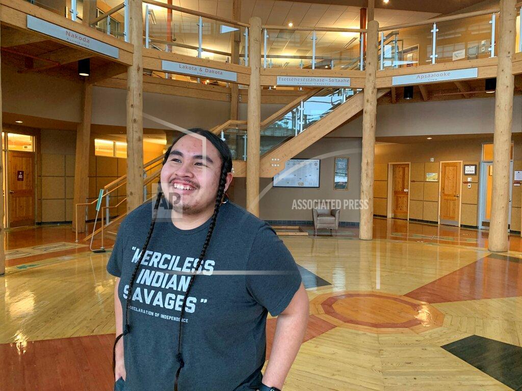 Jordynn Paz This photo provided by Jordynn Paz shows Zachariah Rides At The Door at the University of Montana campus in Missoula, Mont., on Monday, Feb. 22, 2021. Rides At The Door will be among Native Americans who will be closely watching the confirmation hearing for Deb Haaland, a New Mexico congresswoman who has been nominated to lead the U.S. Department of the Interior, on Tuesday, Feb. 23. (Jordynn Paz via AP)
