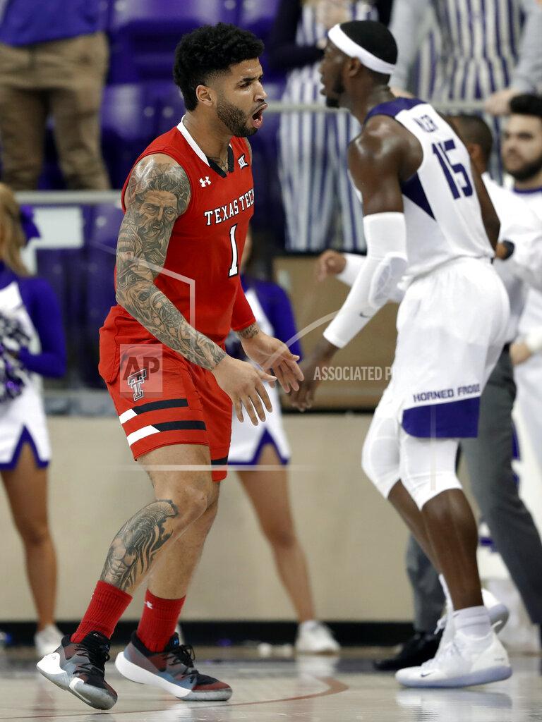 Tony Gutierrez Texas Tech guard Brandone Francis (1) celebrates sinking a 3-point basket in front of TCU forward JD Miller (15) in the second half of an NCAA college basketball game in Fort Worth, Texas, Saturday, March 2, 2019. (AP Photo/Tony Gutierrez)