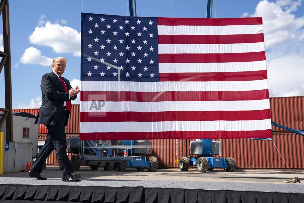 Evan Vucci President Donald Trump arrives to speak at Fincantieri Marinette Marine, Thursday, June 25, 2020, in Marinette, Wis. (AP Photo/Evan Vucci)