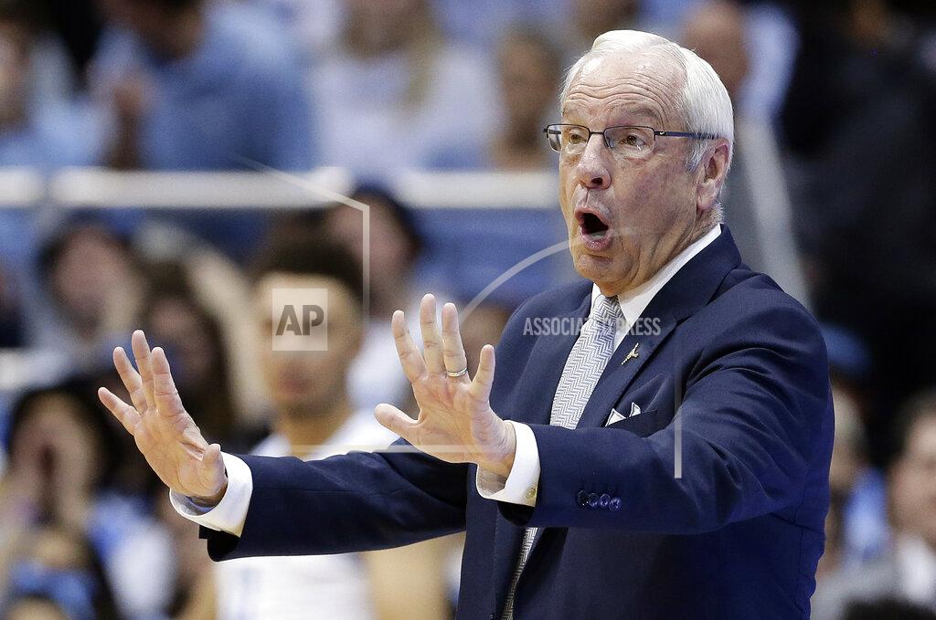 Gerry Broome North Carolina head coach Roy Williams reacts during the second half of an NCAA college basketball game against Virginia in Chapel Hill, N.C., Monday, Feb. 11, 2019. (AP Photo/Gerry Broome)