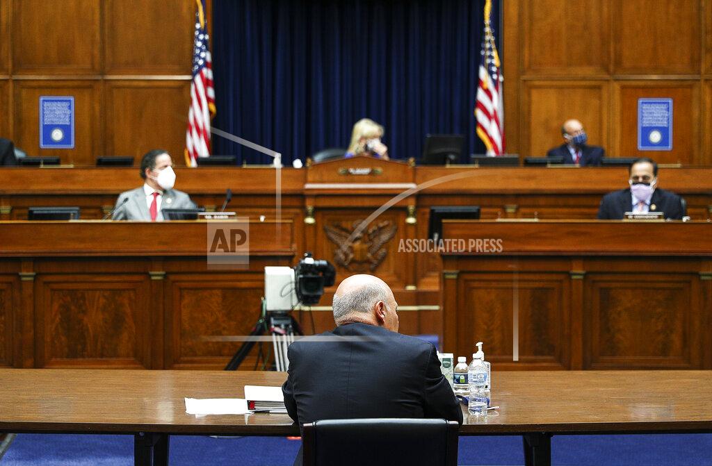 Postmaster General Louis DeJoy testifies before a House Oversight and Reform Committee hearing on the Postal Service on Capitol Hill, Monday, Aug. 24, 2020, in Washington. (Tom Brenner/Pool via AP)