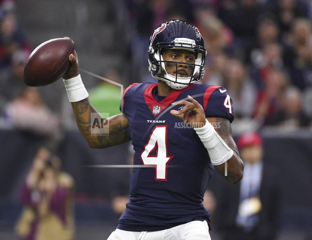 Eric Christian Smith FILE - In this Sunday, Dec. 30, 2018 file photo, Houston Texans quarterback Deshaun Watson (4) throws against the Jacksonville Jaguars during the first half of an NFL football game in Houston. For the first time in a decade, the top seed in the AFC playoffs goes to a team not led by Tom Brady or Peyton Manning. Deshaun Watson is over rib and chest injuries that hampered him midseason and has been great over the last six weeks. The second-year pro, who is making his playoff debut, has eight TD throws and no interceptions in that span. (AP Photo/Eric Christian Smith, FILE)
