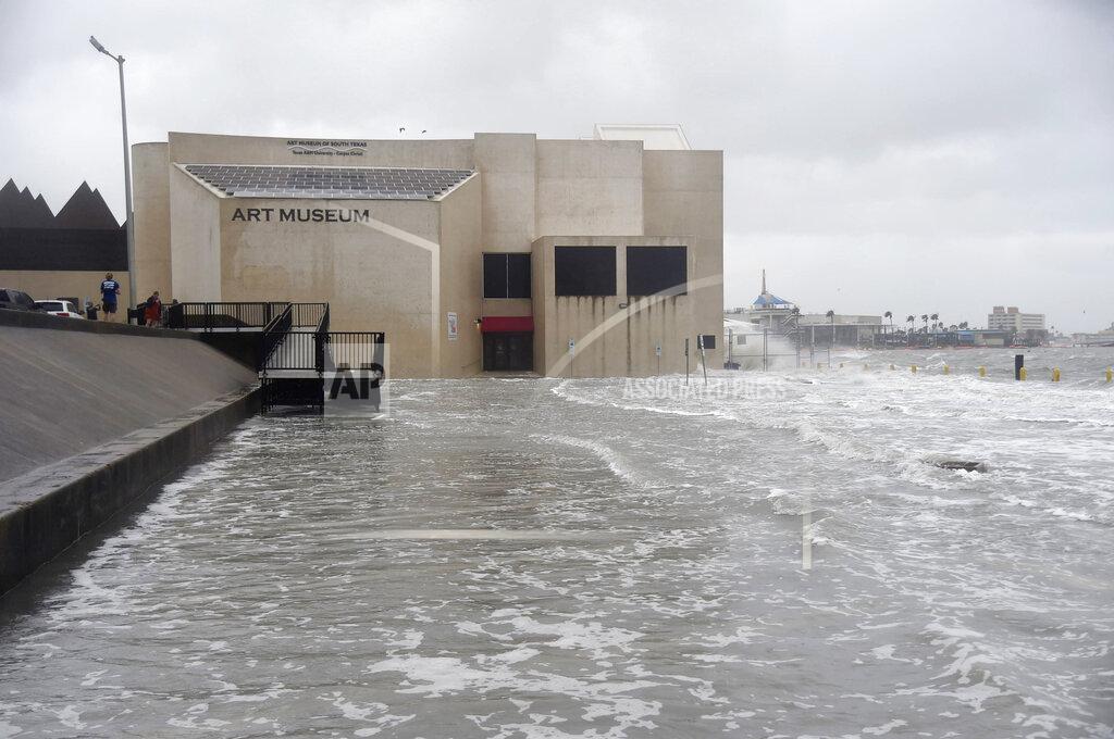 Annie Rice The Art Museum of South Texas is seen flooding during Hurricane Hanna, Saturday, July 25, 2020, in Corpus Christi, Texas. (Annie Rice/Corpus Christi Caller-Times via AP)