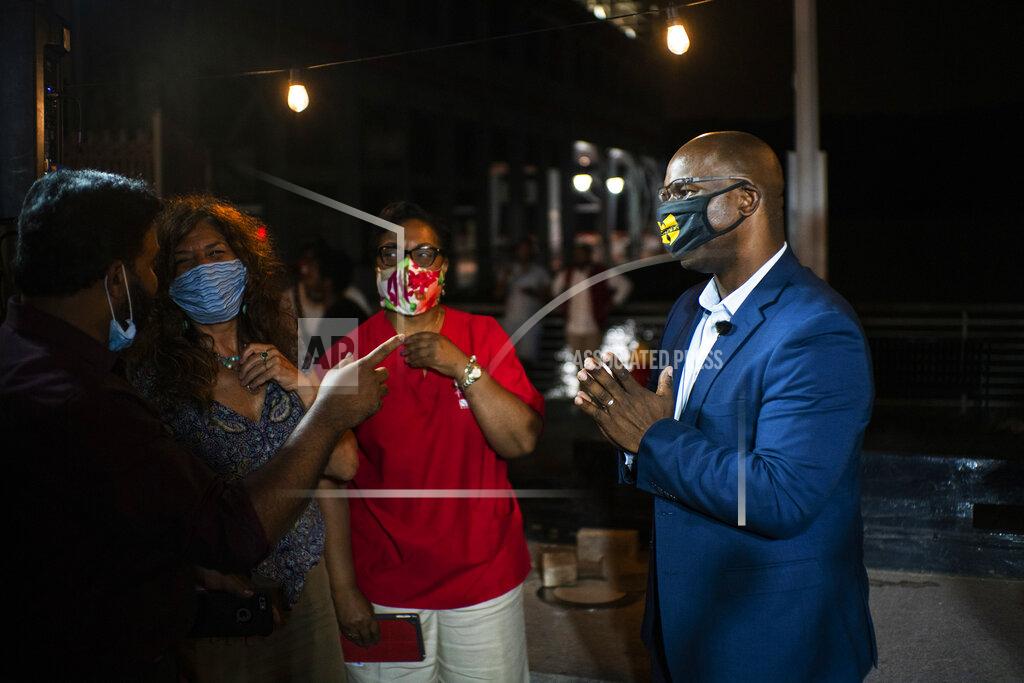 Eduardo Munoz Alvarez Jamaal Bowman, who is running against Rep. Eliot Engel, D-N.Y., speaks to supporters during his primary-night party Tuesday, June. 23, 2020, in New York. (AP Photo/Eduardo Munoz Alvarez)