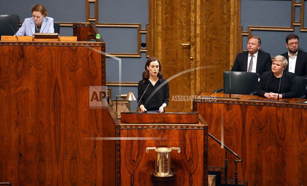 Martin Meissner Prime Minister of Finland Sanna Marin talks at the Finnish Parliament in Helsinki, Finland, Monday, May 16, 2022. Finland's lawmakers debate about rapidly applying for NATO membership, paving the way for a historic expansion of the alliance that could deal a serious blow to Russia as its military struggles with its war in Ukraine. (AP Photo/Martin Meissner)