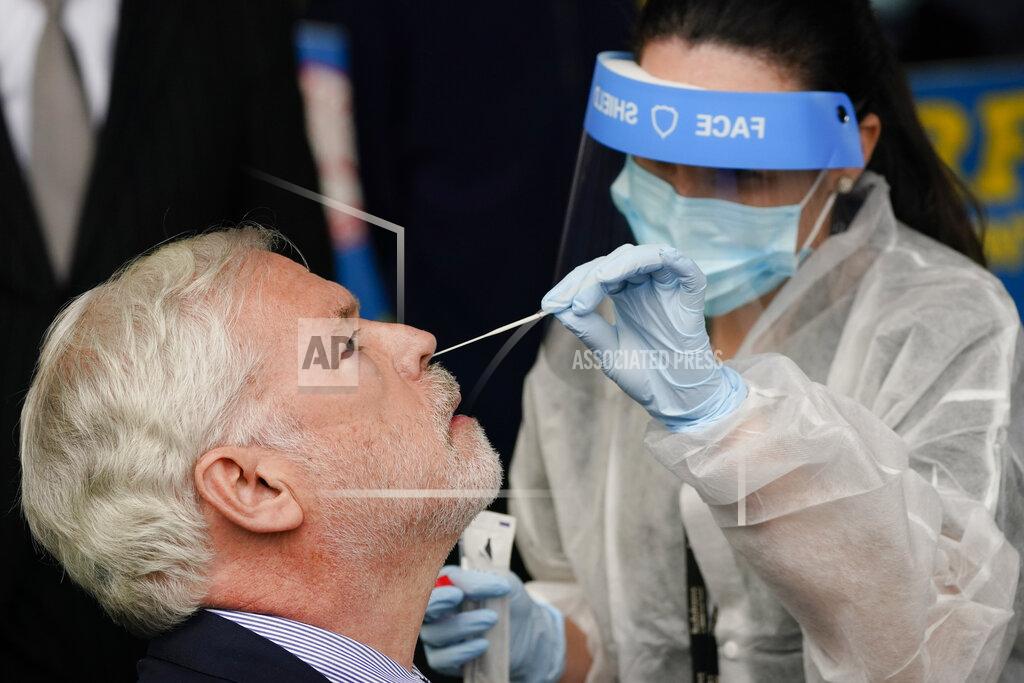 Frank Franklin Ii Metropolitan Transportation Authority chairman and CEO Patrick Foye gets a Covid test after a news conference to announce plans for the testing of its workers Tuesday, Oct. 27, 2020, at the Grand Avenue Bus Depot in New York. (AP Photo/Frank Franklin II)