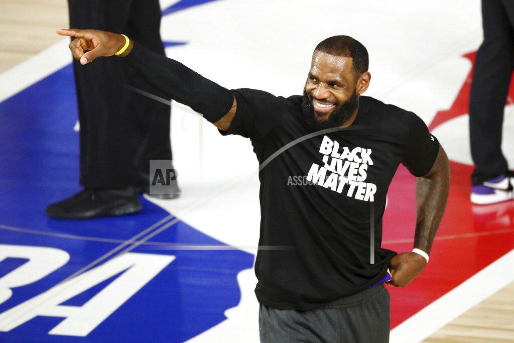 Kim Klement Los Angeles Lakers forward LeBron James (23) warms up before a NBA basketball game against the Indiana Pacers, Saturday, Aug. 8, 2020, in Lake Buena Vista, Fla. (Kim Klement/Pool Photo via AP)