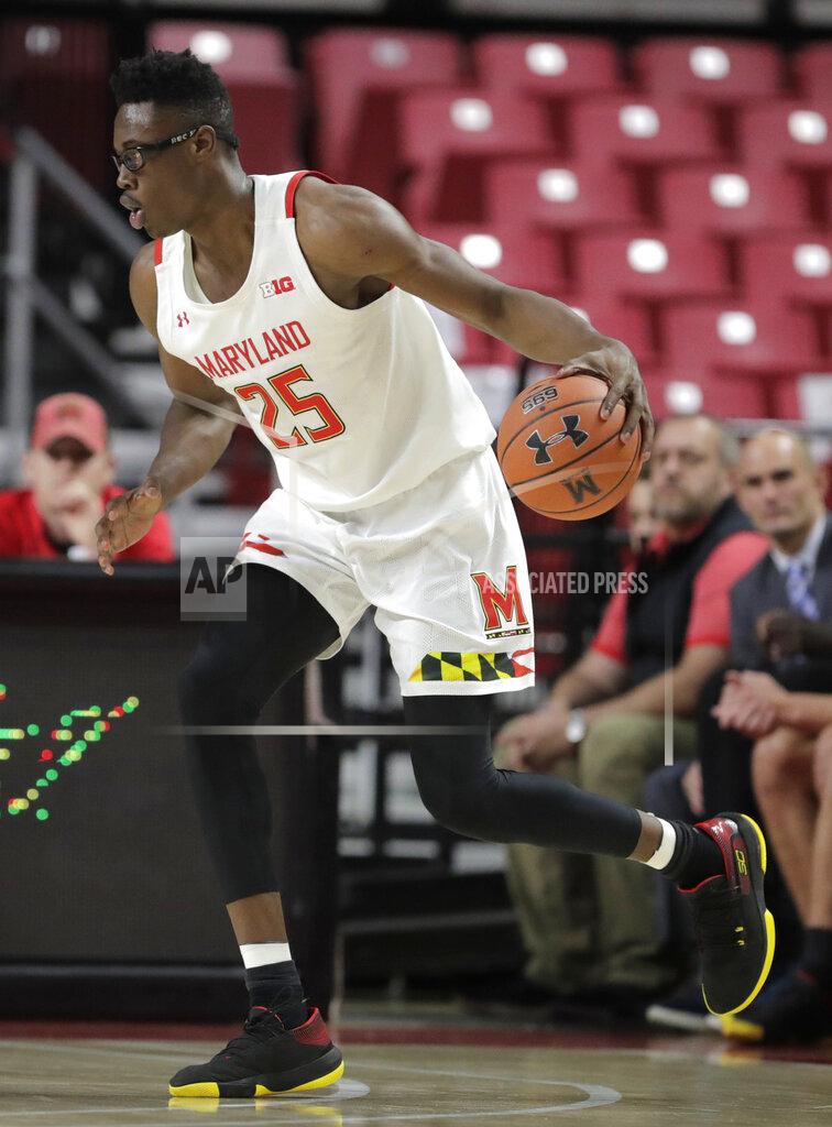 Julio Cortez Maryland forward Jalen Smith drives against Holy Cross during the second half of an NCAA college basketball game, Tuesday, Nov. 5, 2019, in College Park, Md. Maryland won 95-71. (AP Photo/Julio Cortez)