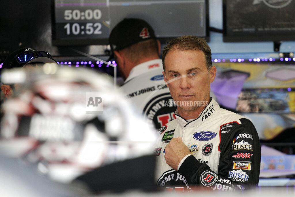 Mike Mccarn Kevin Harvick waits to practice for Sunday's NASCAR Cup Series auto race at Charlotte Motor Speedway in Concord, N.C., Saturday, Sept. 28, 2019. (AP Photo/Mike McCarn)