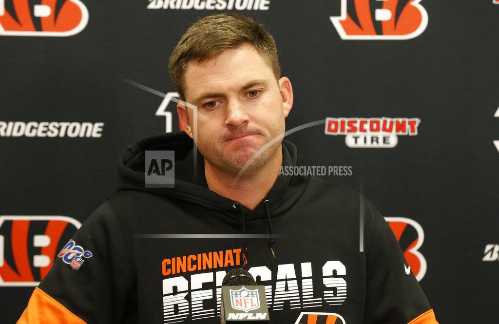 Ron Schwane Cincinnati Bengals head coach Zac Taylor speaks during the second half of an NFL football game against the Cleveland Browns, Sunday, Dec. 8, 2019, in Cleveland. The Browns won 27-19. (AP Photo/Ron Schwane)