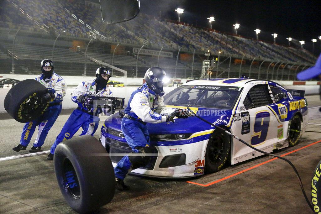 Brynn Anderson Chase Elliott makes a pit stop during the NASCAR Cup Series auto race Wednesday, May 20, 2020, in Darlington, S.C. (AP Photo/Brynn Anderson)