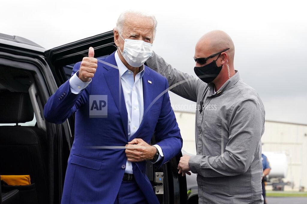Patrick Semansky Democratic presidential candidate former Vice President Joe Biden arrives to board a plane at New Castle Airport in New Castle, Del., Wednesday, Sept. 9, 2020, en route to campaign events in Michigan. (AP Photo/Patrick Semansky)