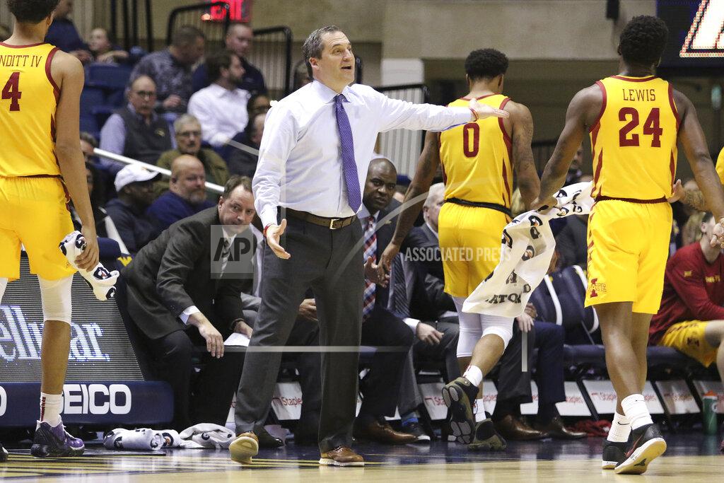 Kathleen Batten Iowa State coach Steve Prohm reacts to a call during the first half of an NCAA college basketball game against West Virginia Wednesday, Feb. 5, 2020, in Morgantown, W.Va. (AP Photo/Kathleen Batten)