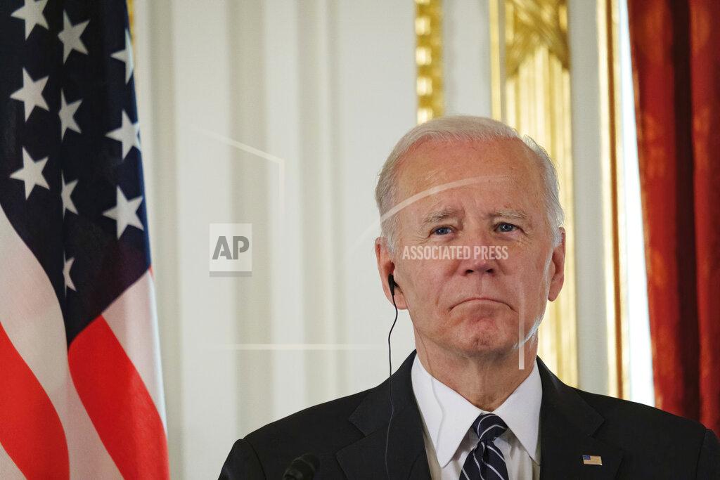 Nicolas Datiche U.S. President Joe Biden attends a press conference with Japan's Prime Minister Fumio Kishida at Akasaka Palace state guest house in Tokyo Monday, May 23, 2022. (Nicolas Datiche/Pool Photo via AP)