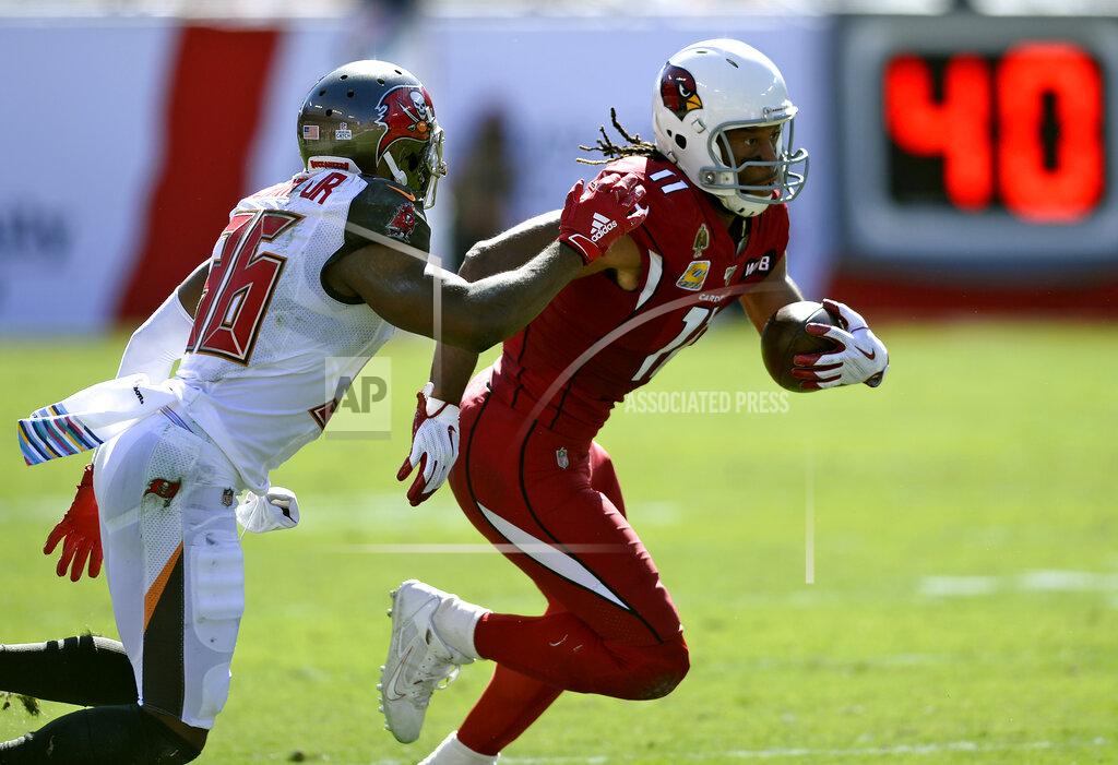 Jason Behnken Arizona Cardinals wide receiver Larry Fitzgerald (11) gets past Tampa Bay Buccaneers cornerback M.J. Stewart (36) after a reception during the first half of an NFL football game Sunday, Nov. 10, 2019, in Tampa, Fla. (AP Photo/Jason Behnken)