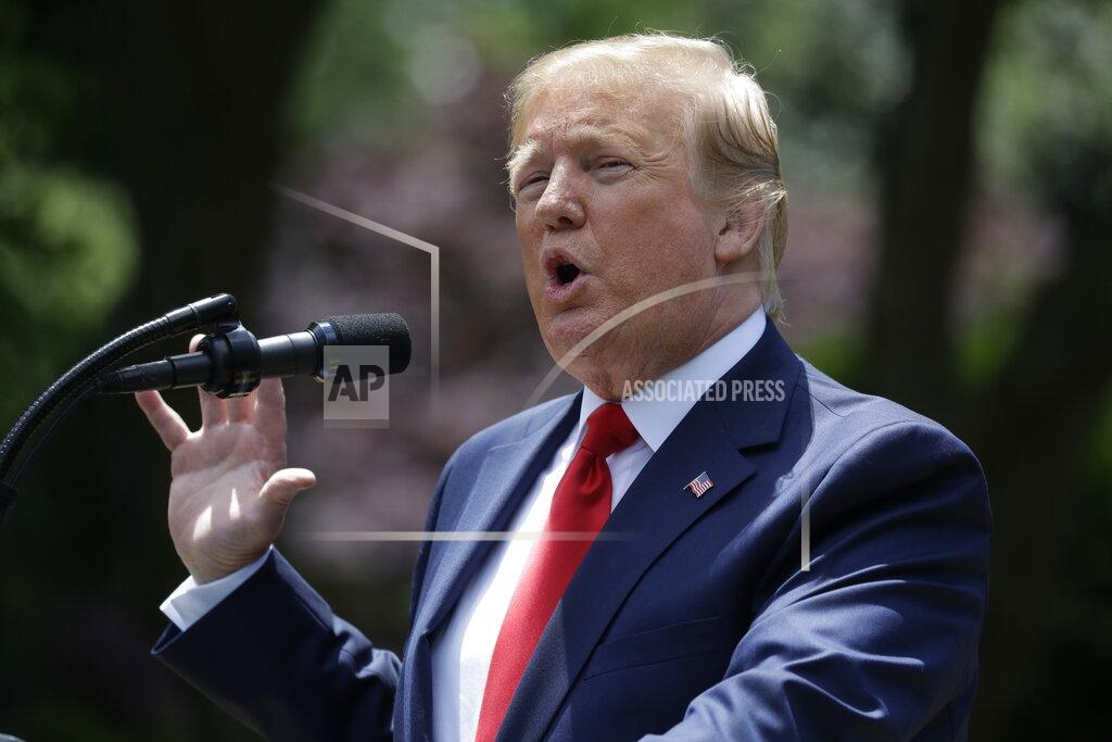 Evan Vucci President Donald Trump speaks during the presentation of the Commander-in-Chief's Trophy to the U.S. Military Academy at West Point football team, in the Rose Garden of the White House, Monday, May 6, 2019, in Washington. (AP Photo/Evan Vucci)