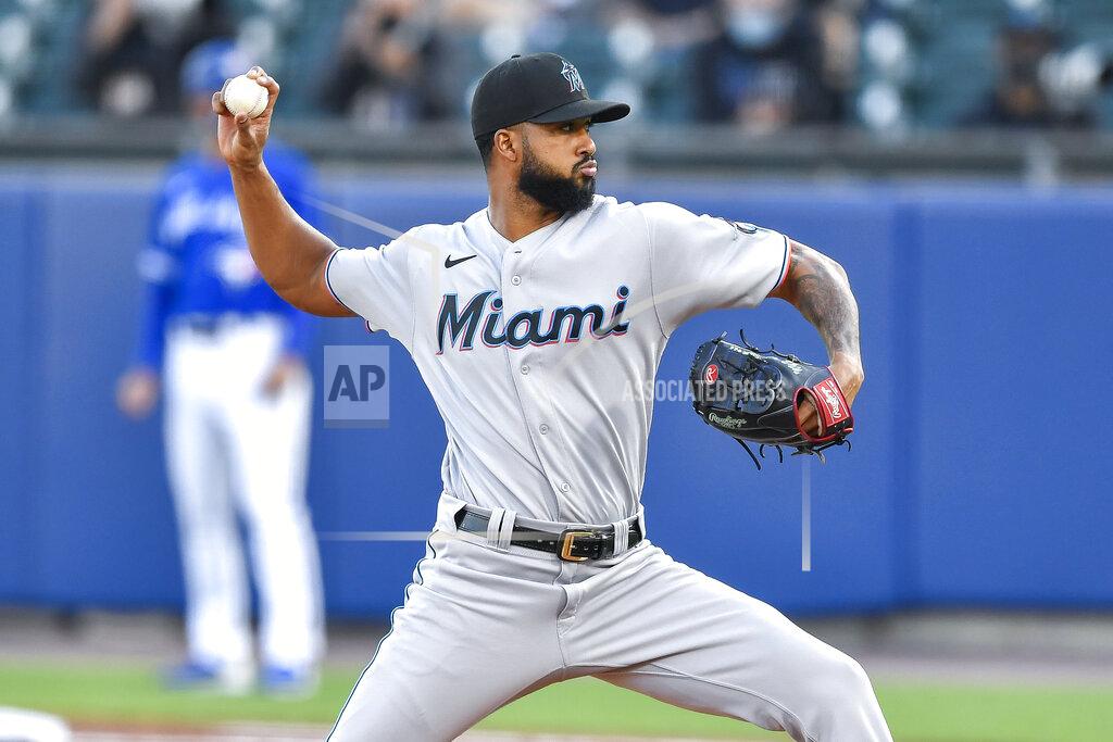 Adrian Kraus Miami Marlins starting pitcher Sandy Alcantara throws to a Toronto Blue Jays batter during the second inning of a baseball game in Buffalo, N.Y., Tuesday, June 1, 2021. (AP Photo/Adrian Kraus)