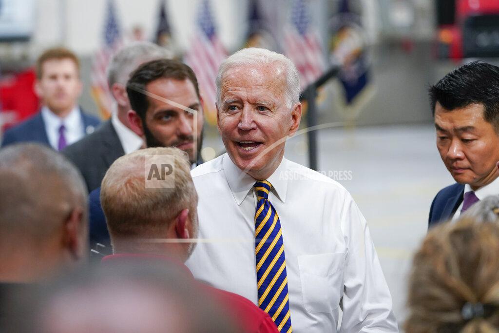Susan Walsh President Joe Biden greets people after delivering a speech during a visit to the Lehigh Valley operations facility for Mack Trucks in Macungie, Pa., Wednesday, July 28, 2021. (AP Photo/Susan Walsh)