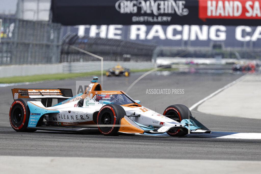 Darron Cummings Race driver Colton Herta drives through a turn during the IndyCar auto race at Indianapolis Motor Speedway in Indianapolis, Saturday, July 4, 2020. (AP Photo/Darron Cummings)