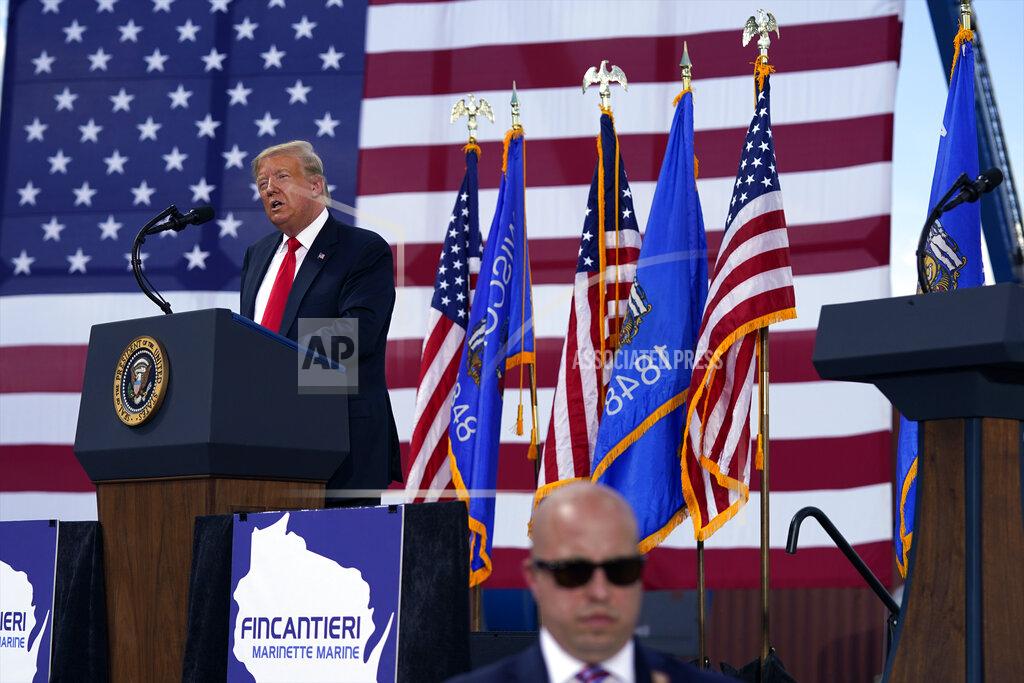 Evan Vucci President Donald Trump speaks during a visit to Fincantieri Marinette Marine, Thursday, June 25, 2020, in Marinette, Wis. (AP Photo/Evan Vucci)