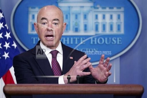 FILE - In this Sept. 24, 2021, file photo, Secretary of Homeland Security Alejandro Mayorkas speaks during a press briefing at the White House in Washington. (AP Photo/Patrick Semansky, File)
