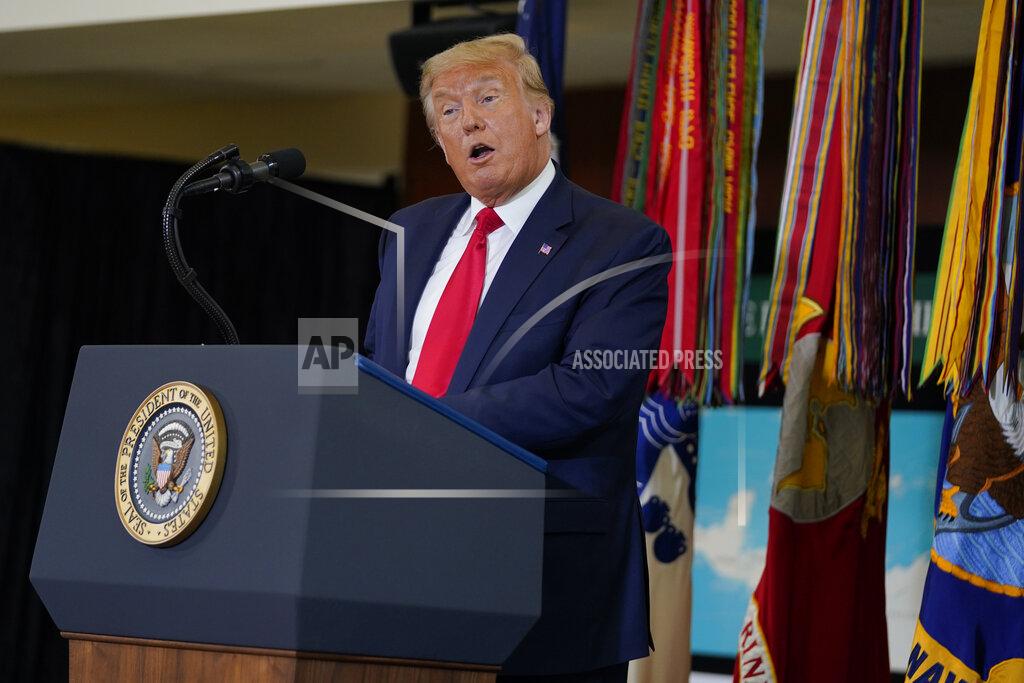 Evan Vucci President Donald Trump speaks about the counternarcotics operations at U.S. Southern Command, Friday, July 10, 2020, in Doral, Fla. (AP Photo/Evan Vucci)