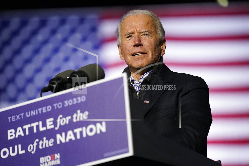 Andrew Harnik FILE - In this Nov. 2, 2020, file photo Democratic presidential candidate former Vice President Joe Biden speaks during a drive-in rally at Heinz Field in Pittsburgh. (AP Photo/Andrew Harnik, File)