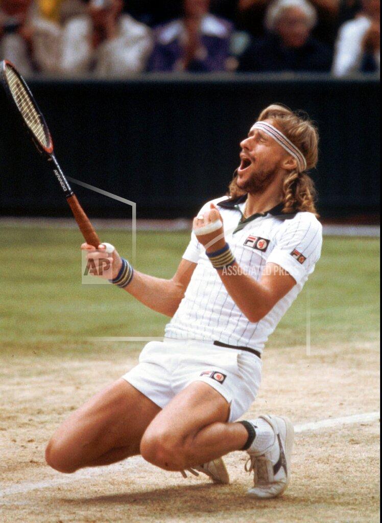 Adam Stoltman FILE - In this July 5, 1980, file photo, Bjorn Borg reacts after defeating John McEnroe to win his fifth consecutive Wimbledon singles championship. (AP Photo/Adam Stoltman, File)