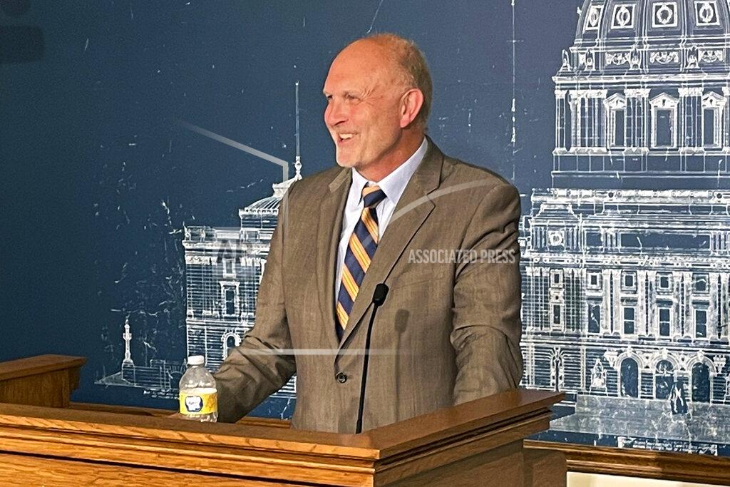 Mohamed Ibrahim Republican Sen. Roger Chamberlain, of Lino Lakes, addresses reporters at the Minnesota Capitol in St. Paul, Minnesota, on Thursday, May 19, 2022. Chamberlain's proposal to legalize sports betting survived a test Thursday amid lawmakers' efforts to pull together the pieces of a package to spend the Minnesota's enormous budget surplus with just days remaining in the legislative session. (Mohamed Ibrahim/Report for America viaAP)