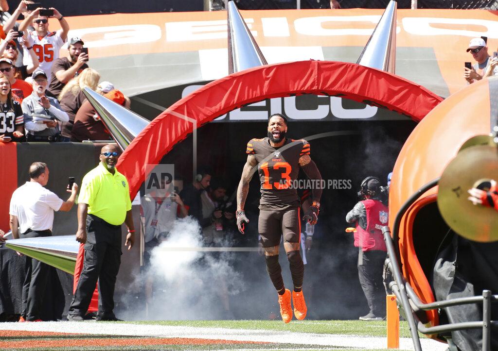 Ron Schwane Cleveland Browns wide receiver Odell Beckham Jr. is introduced before an NFL football game against the Tennessee Titans, Sunday, Sept. 8, 2019, in Cleveland. (AP Photo/Ron Schwane)
