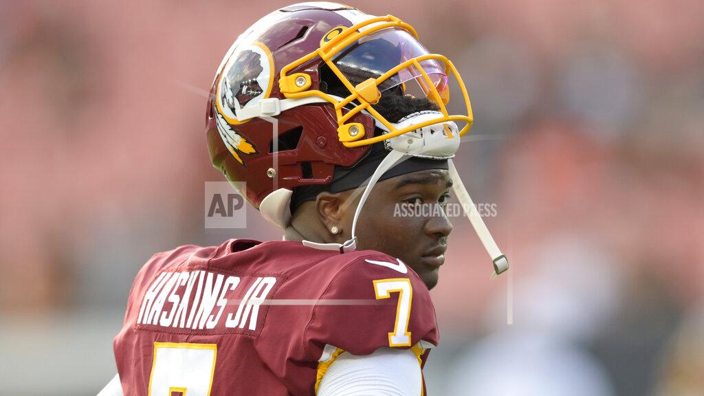 David Richard Washington Redskins quarterback Dwayne Haskins watches during the first half of the team's NFL preseason football game against the Cleveland Browns, Thursday, Aug. 8, 2019, in Cleveland. (AP Photo/David Richard)