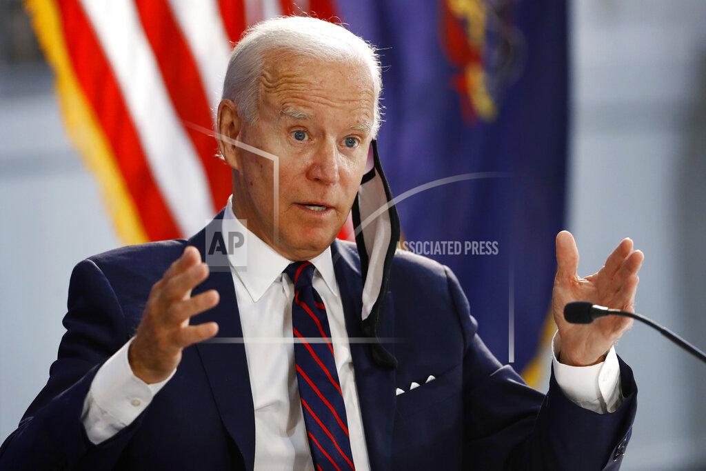 Matt Slocum Democratic presidential candidate, former Vice President Joe Biden speaks during a roundtable on economic reopening with community members, Thursday, June 11, 2020, in Philadelphia. (AP Photo/Matt Slocum)