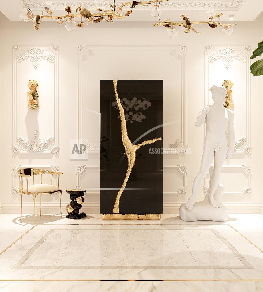 Uncredited This image released by Boca do Lobo shows the Lapiaz cabinet collection, named for the geologic phenomenon of erosion. Artisans create channels out of molten metal which are integrated into cabinetry faced with walnut, burled poplar, ebony or stainless steel. (Boca do Lobo via AP)