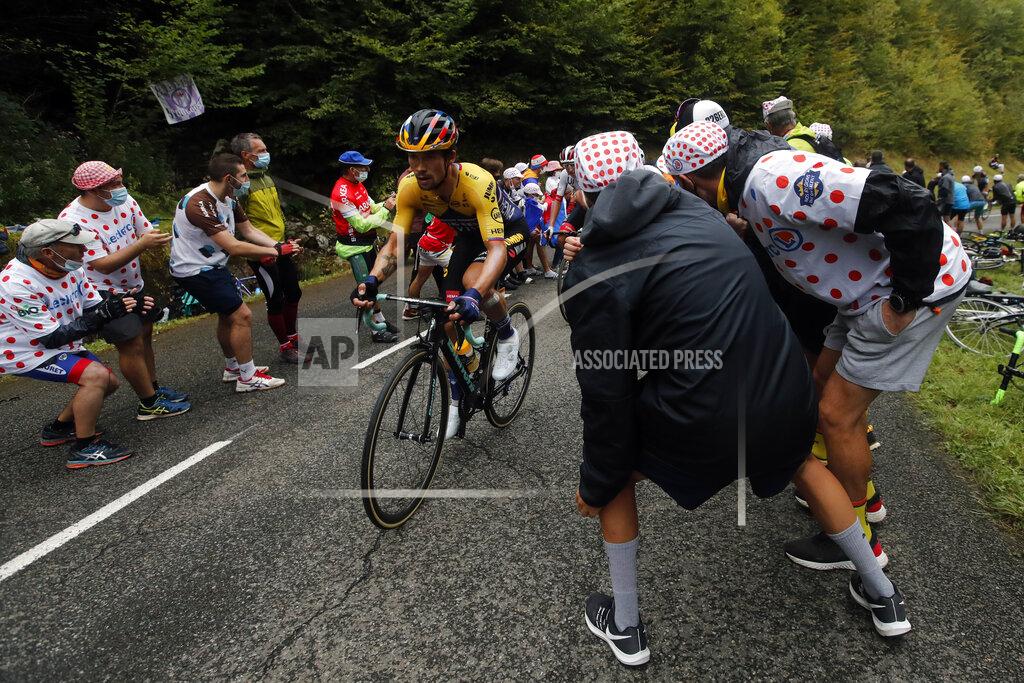 Christophe Ena Slovenia's Primoz Roglic climbs the Marie Blanque pass during the ninth stage of the Tour de France cycling race over 153 kilometers (95 miles), with start in Pau and finish in Laruns, Sunday, Sept. 6, 2020. (AP Photo/Christophe Ena)