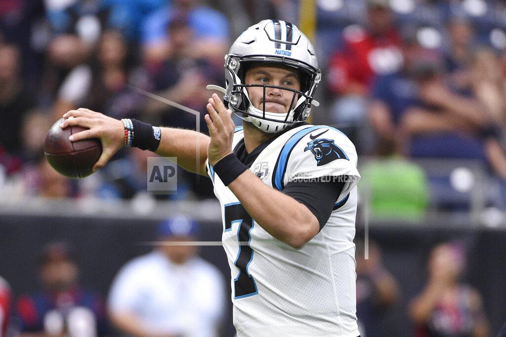 Eric Christian Smith Carolina Panthers quarterback Kyle Allen (7) throws against the Houston Texans during the first half of an NFL football game Sunday, Sept. 29, 2019, in Houston. (AP Photo/Eric Christian Smith)