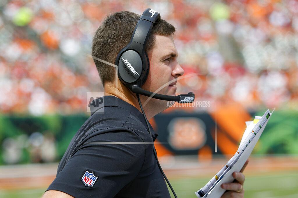 Frank Victores Cincinnati Bengals head coach Zac Taylor works the sidelines during the second half an NFL football game against the San Francisco 49ers, Sunday, Sept. 15, 2019, in Cincinnati. (AP Photo/Frank Victores)