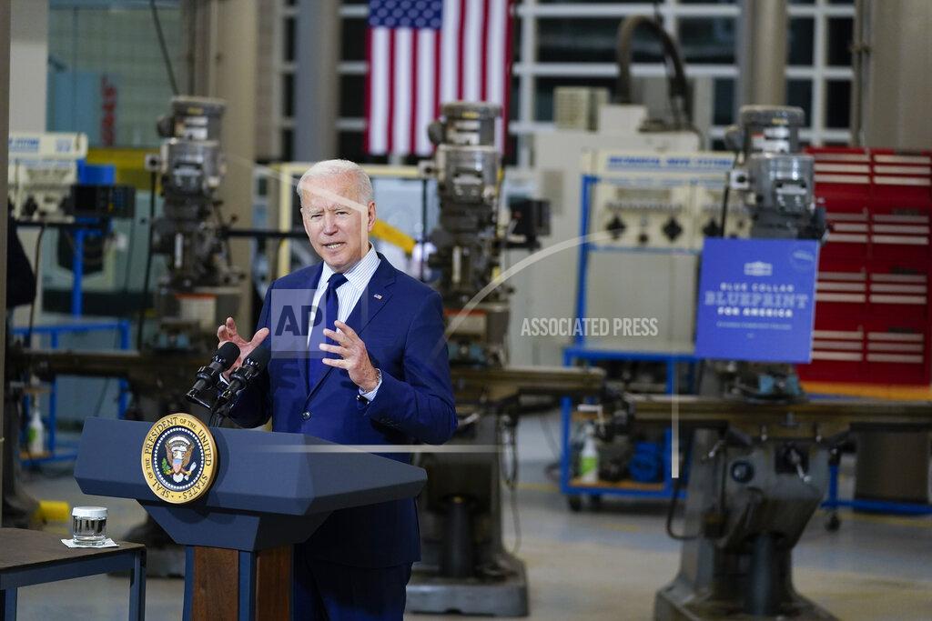 Evan Vucci President Joe Biden delivers remarks on the economy at the Cuyahoga Community College Metropolitan Campus, Thursday, May 27, 2021, in Cleveland. (AP Photo/Evan Vucci)