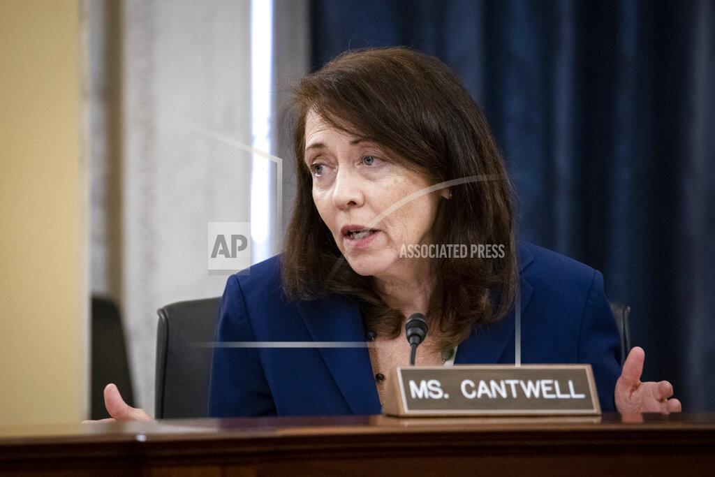 Al Drago Sen. Maria Cantwell, D-Wash., speaks during a Senate Small Business and Entrepreneurship hearing to examine implementation of Title I of the CARES Act, Wednesday, June 10, 2020 on Capitol Hill in Washington. (Al Drago/Pool via AP)