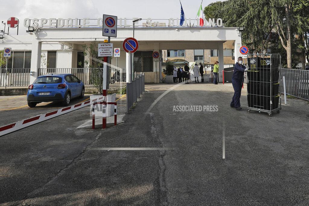 Gregorio Borgia A view of the entrance of the San Giuliano hospital in Giugliano, in the outskirts of Naples, Italy, Saturday, Nov. 14, 2020. The pandemic has heightened the urgency of the plight of those seeking medical care in public hospitals in Italy’s economically under-developed south. (AP Photo/Gregorio Borgia)