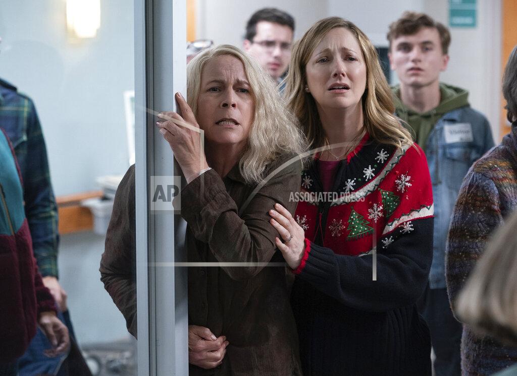 Ryan Green This image released by Universal Pictures shows Jamie Lee Curtis and Judy Greer in "Halloween Kills," directed by David Gordon Green. (Ryan Green/Universal Pictures via AP)