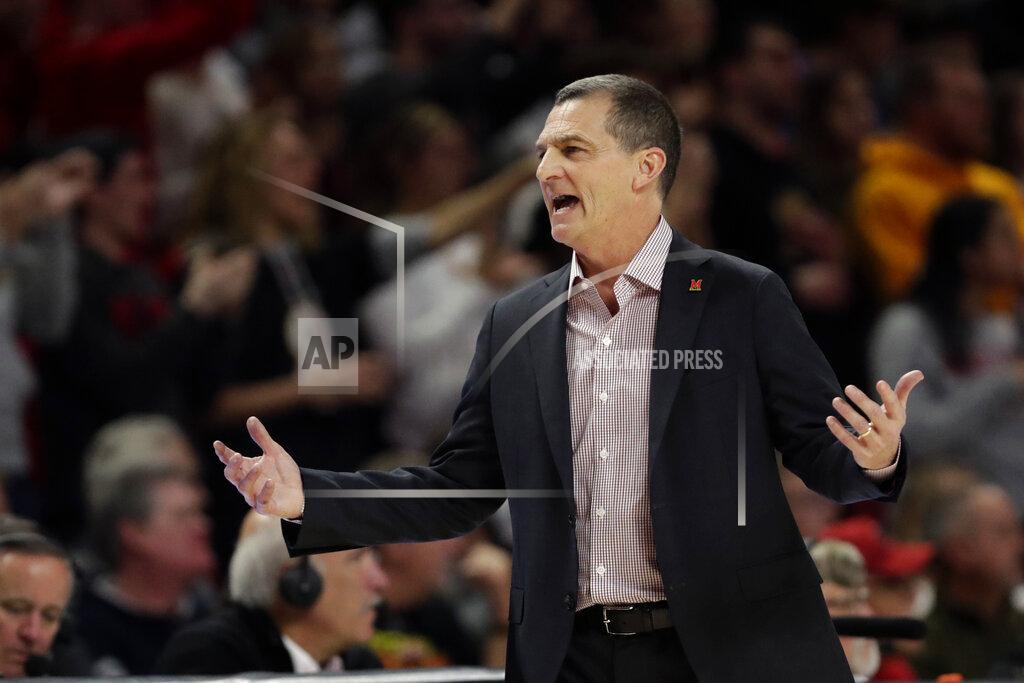 Julio Cortez Maryland head coach Mark Turgeon reacts during the first half of an NCAA college basketball game against Notre Dame, Wednesday, Dec. 4, 2019, in College Park, Md. (AP Photo/Julio Cortez)