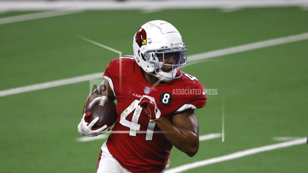 Ron Jenkins Arizona Cardinals running back Kenyan Drake (41) runs the ball against the Dallas Cowboys in the second half of an NFL football game in Arlington, Texas, Monday, Oct. 19, 2020. (AP Photo/Ron Jenkins)